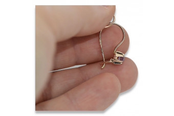 Boucles d’oreilles en or rose soviétique russe 14k 585 vec053 alexandrite rubis émeraude saphir ...