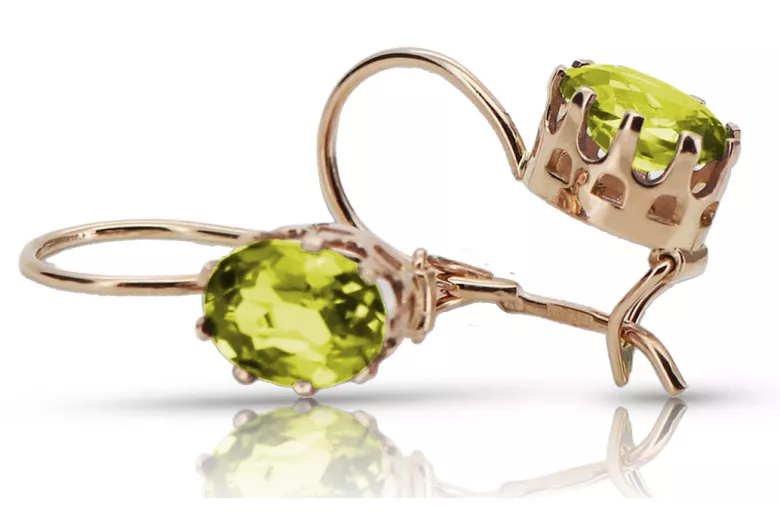 "Elegant Vintage 14K Rose Gold Earrings Adorned with Yellow Peridot Stones" vec196