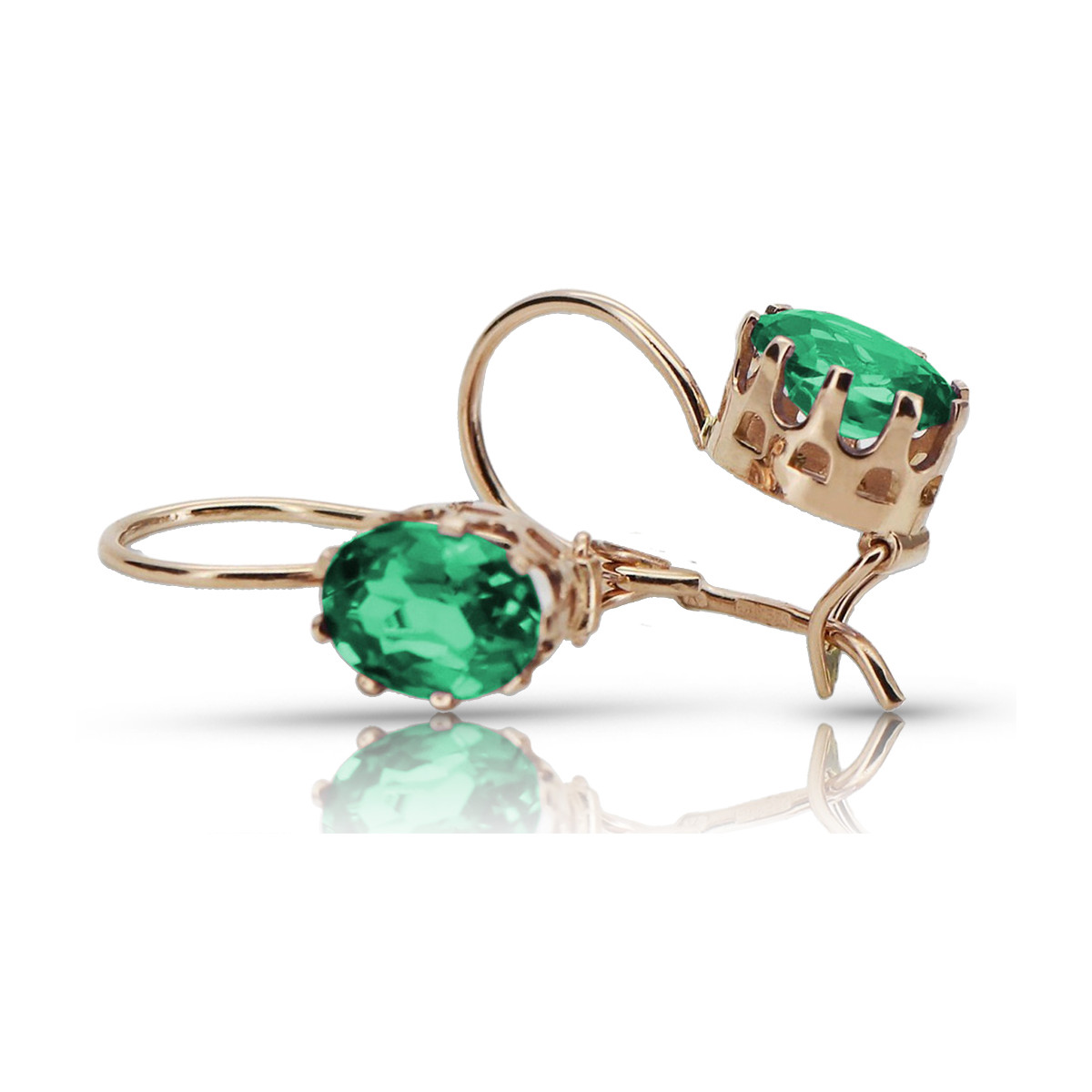 "Original Vintage 14K Rose Gold and Emerald Luxury Earrings" vec196