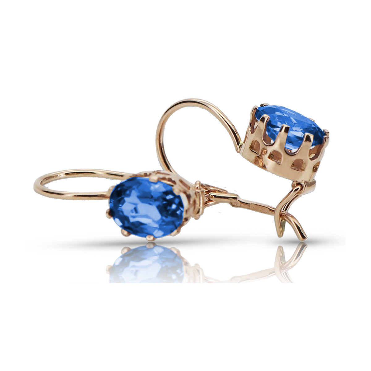 "Timeless Sapphire 14K 585 Rose Gold Vintage Earrings" vec196