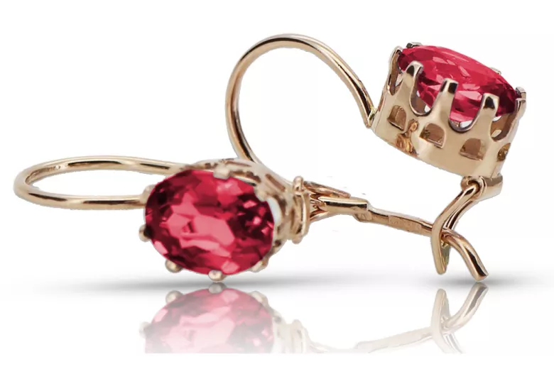 "Élégantes boucles d'oreilles en or rose 14 carats et rubis, style vintage" vec196