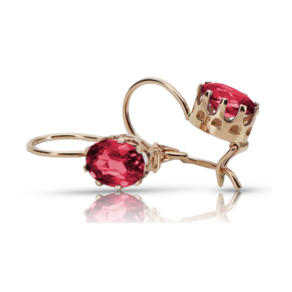 "Élégantes boucles d'oreilles en or rose 14 carats et rubis, style vintage" vec196