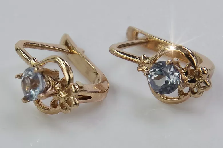 Ruso soviético rosa rosa 14k 585 oro Vintage pendientes vec099 alejandrita rubí esmeralda zafiro