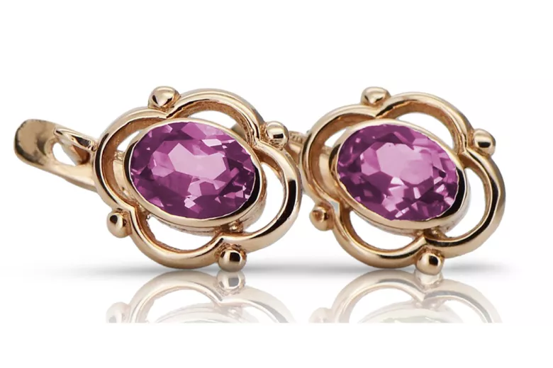 Russe soviétique argent rose or plaqué 925 Alexandrite Rubis Émeraude Saphir Aigue-marine Zircon ... Boucles d’oreilles VEC033RP