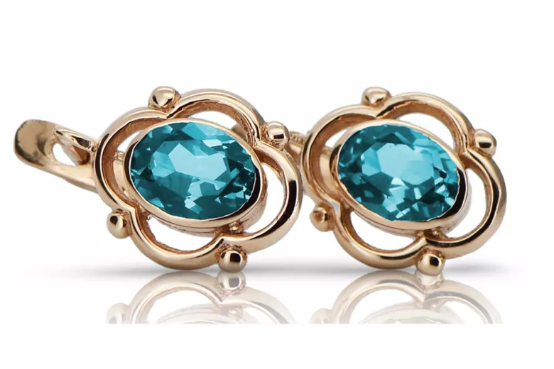 Vintage silver rose gold plated 925 aquamarine earrings vec033rp