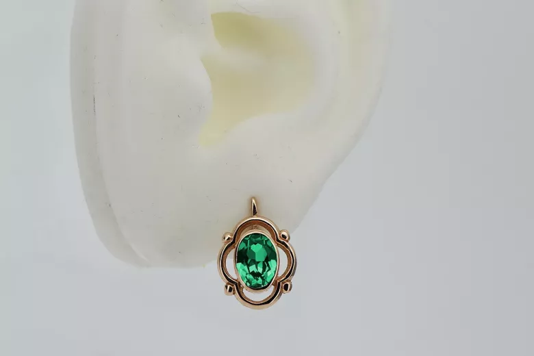 Vintage silver rose gold plated 925 emerald earrings vec033rp