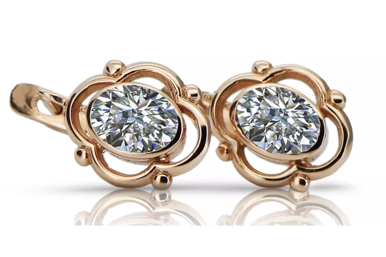 "Exquisitos Pendientes de Zircón en Oro Rosa 14k Antiguo vec033 Diseño Soviético Ruso" style