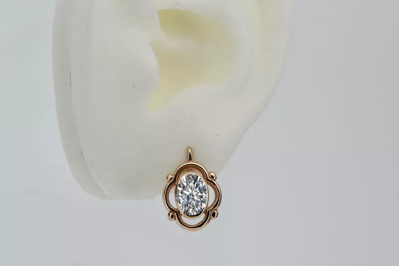 "Exquisitos Pendientes de Zircón en Oro Rosa 14k Antiguo vec033 Diseño Soviético Ruso" style