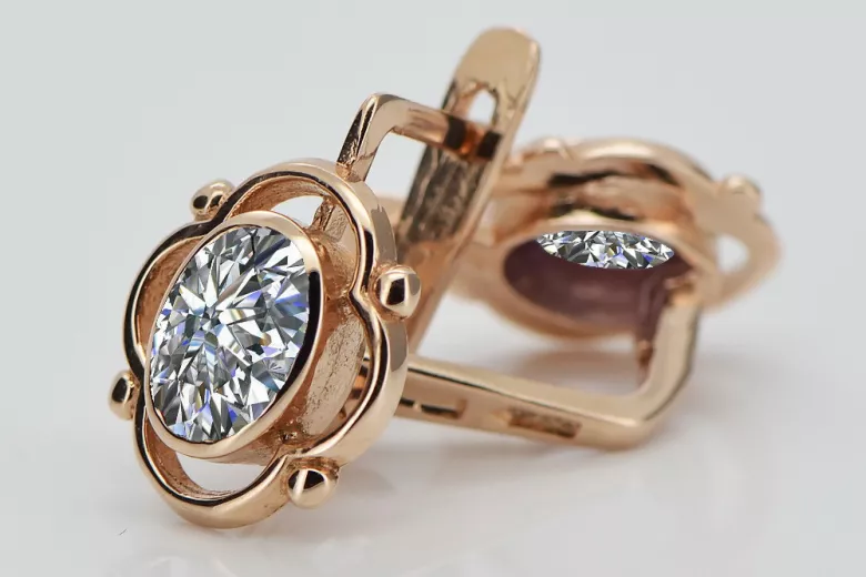 "Cercei vintage unici, din aur roz de 14k și zircon, model vec033 din Rusia Sovietică" style