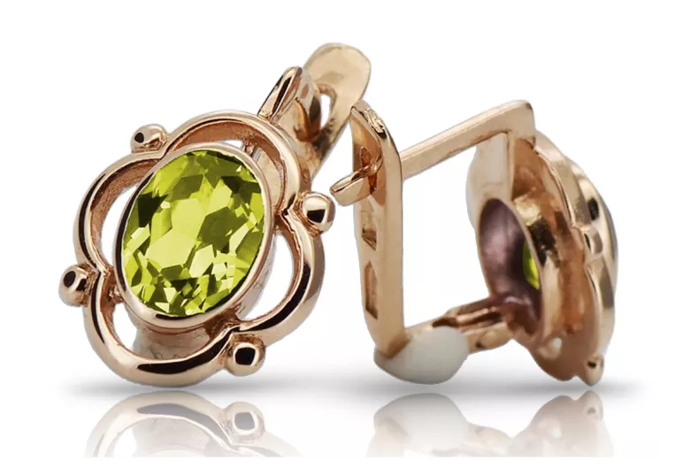 "Classic Vintage 14K Rose Gold Earrings with Yellow Peridot - Soviet vec033" style