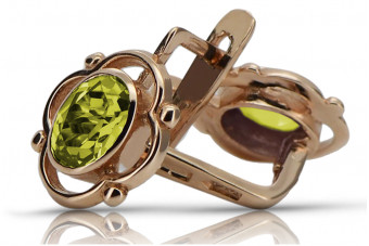 "Classic Vintage 14K Rose Gold Earrings with Yellow Peridot - Soviet vec033" style
