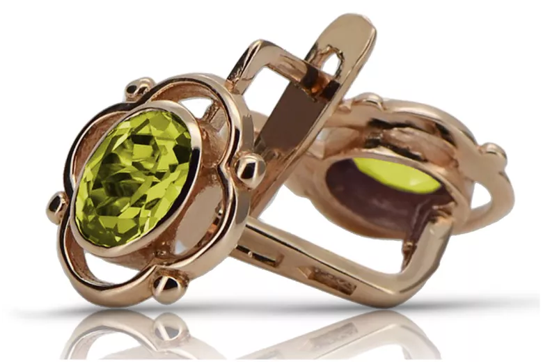 "Classic Vintage 14K Rose Gold Earrings with Yellow Peridot - Soviet vec033" style