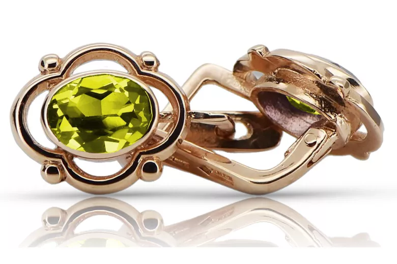 "Cercei eleganți din aur roz de 14k cu peridot vec033, stil vintage Sovietic Rusesc" style