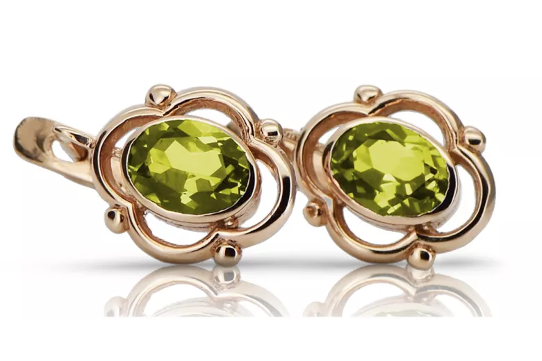 "Cercei eleganți din aur roz de 14k cu peridot vec033, stil vintage Sovietic Rusesc" style