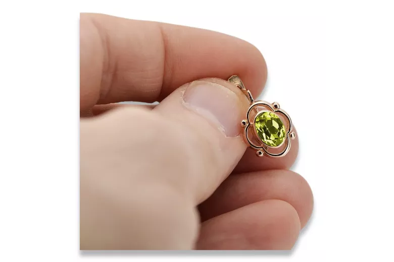 "Cercei eleganți din aur roz de 14k cu peridot vec033, stil vintage Sovietic Rusesc" style