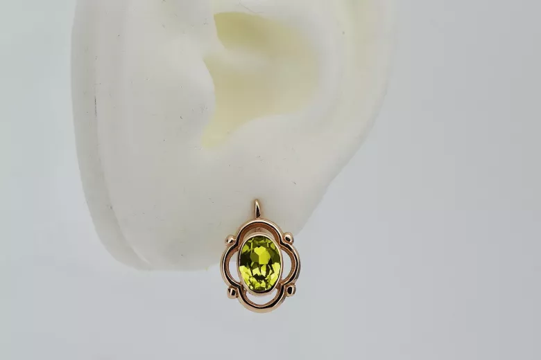 "Classic Vintage 14K Rose Gold Earrings with Yellow Peridot - Soviet vec033" style