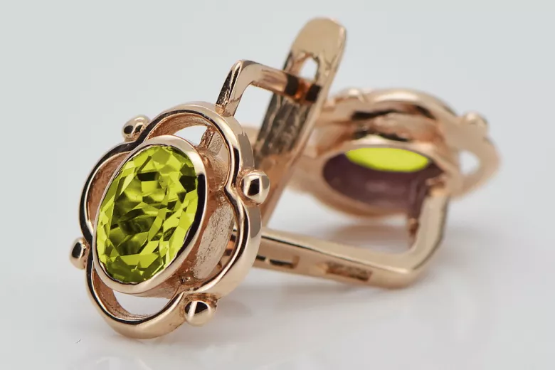 "Classic Vintage 14K Rose Gold Earrings with Yellow Peridot - Soviet vec033" style