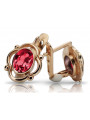 Or rose 14 carats vintage d'origin avec rubis, boucles d'oreilles vec033 style soviétique russe style