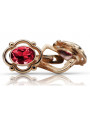 Or rose 14 carats vintage d'origin avec rubis, boucles d'oreilles vec033 style soviétique russe style