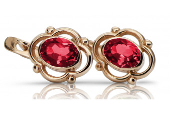 "Russian Soviet vec033 - Vintage 14K Rose Gold Earrings with Pink Rubies" style