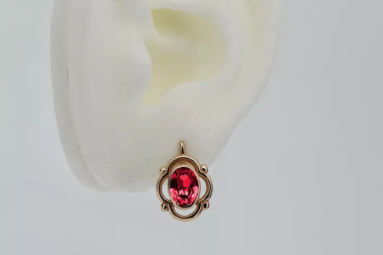 "Russian Soviet vec033 - Vintage 14K Rose Gold Earrings with Pink Rubies" style