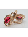 Or rose 14 carats vintage d'origin avec rubis, boucles d'oreilles vec033 style soviétique russe style