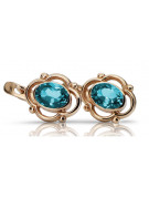 Or rose 14 carats vintage d'origine russe, Boucles d'oreilles Aigue-marine vec033 style