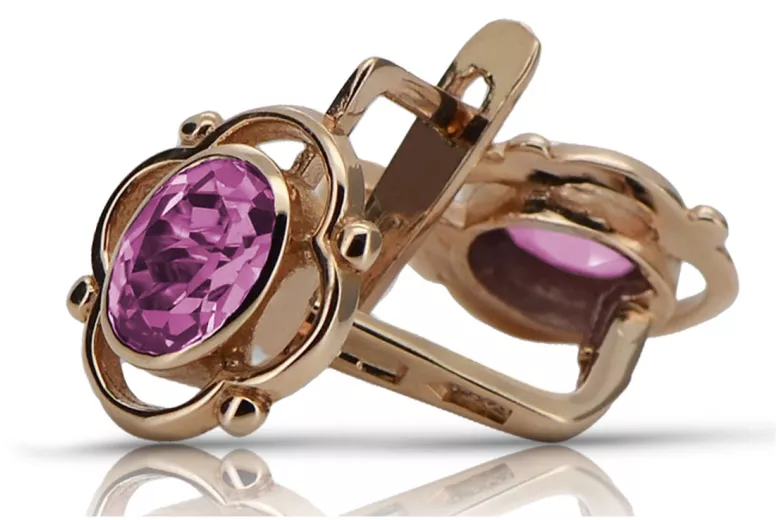 Original Vintage-Roségold 14K 585 mit Amethyst vec033 Russisch-Sowjetische Ohrringe style