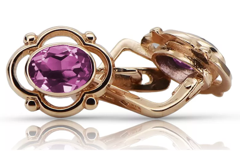 Original Vintage-Roségold 14K 585 mit Amethyst vec033 Russisch-Sowjetische Ohrringe style