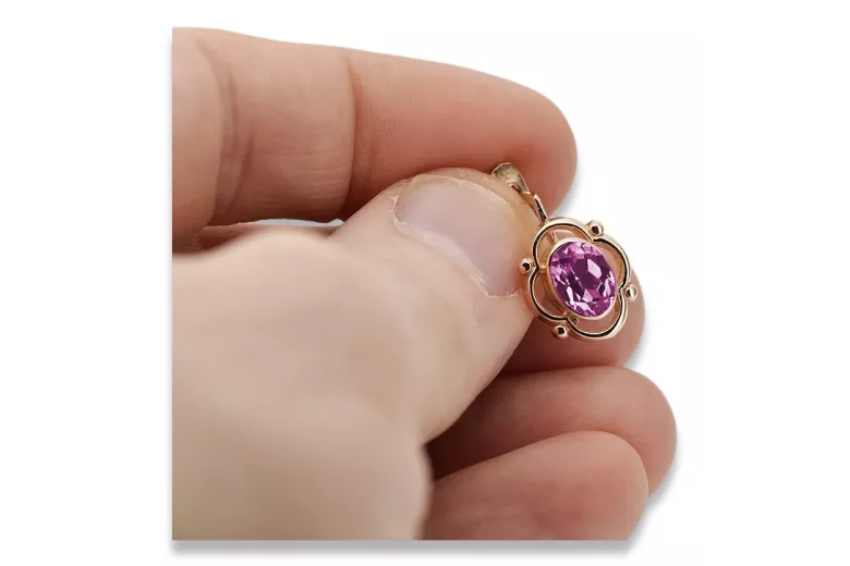 Original Vintage-Roségold 14K 585 mit Amethyst vec033 Russisch-Sowjetische Ohrringe style