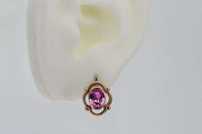 Original Vintage-Roségold 14K 585 mit Amethyst vec033 Russisch-Sowjetische Ohrringe style