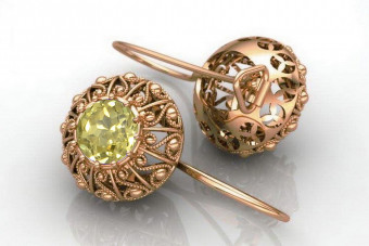 Vintage silver rose gold plated 925 yellow peridot earrings vec002rp