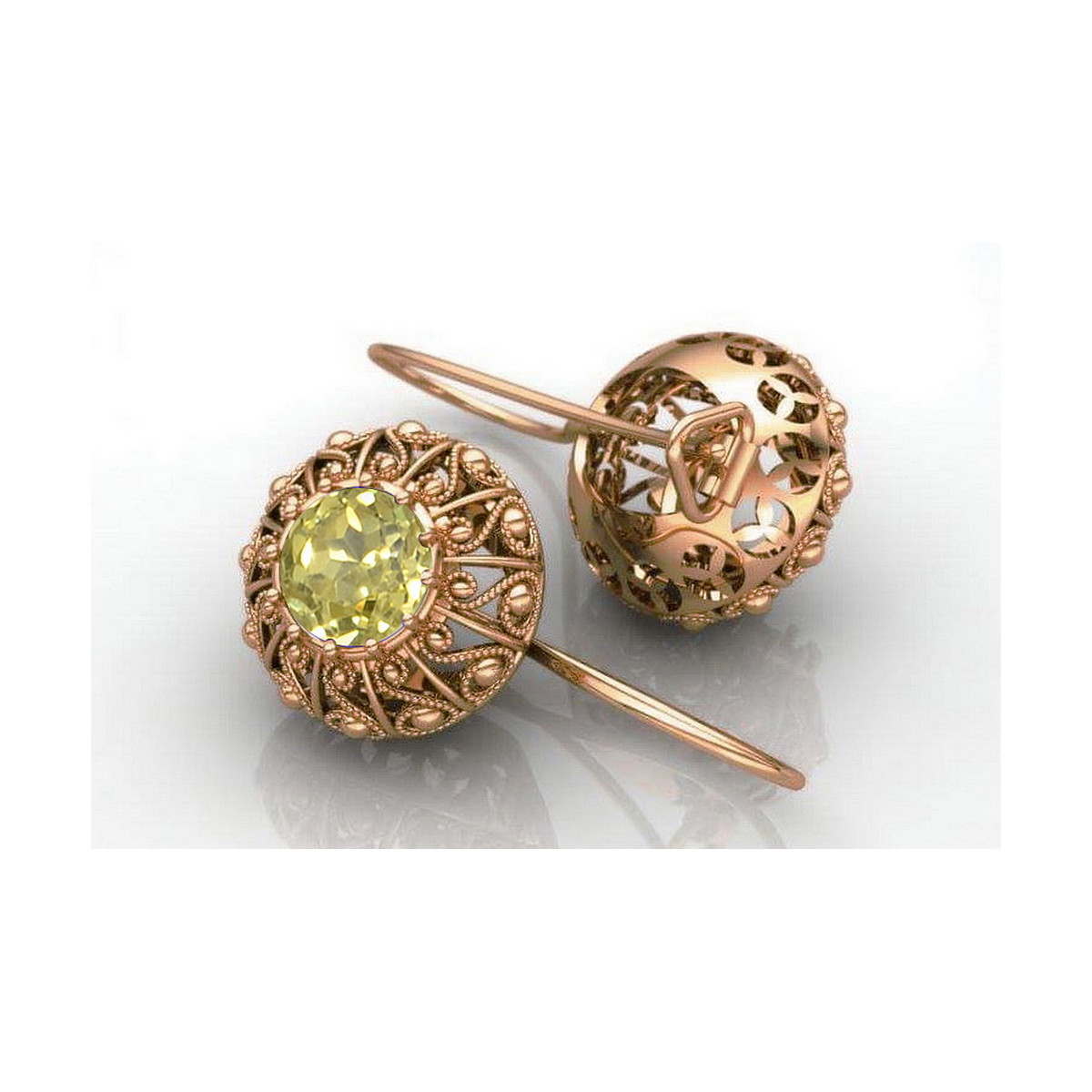 Vintage silver rose gold plated 925 yellow peridot earrings vec002rp