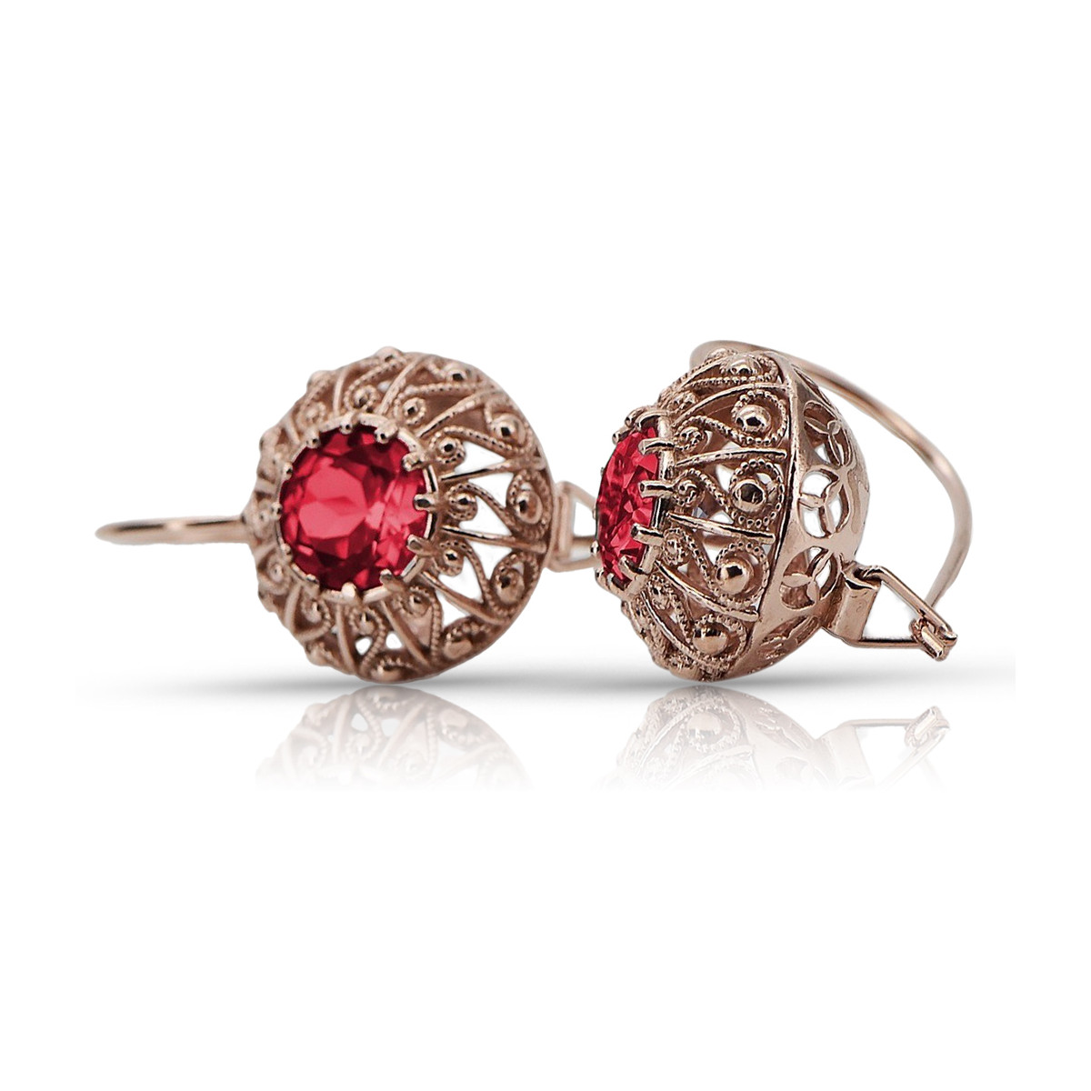 Boucles d'oreilles vintage en argent plaqué or rose 925 rubis vec002rp