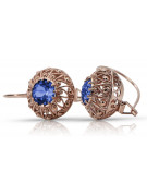 Soviet Russian Inspired Vintage 14K Rose Gold Sapphire Earrings vec002