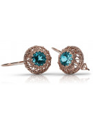 "Vintage Russian Soviet vec002: Original 14K Rose Gold Aquamarine Earrings" style