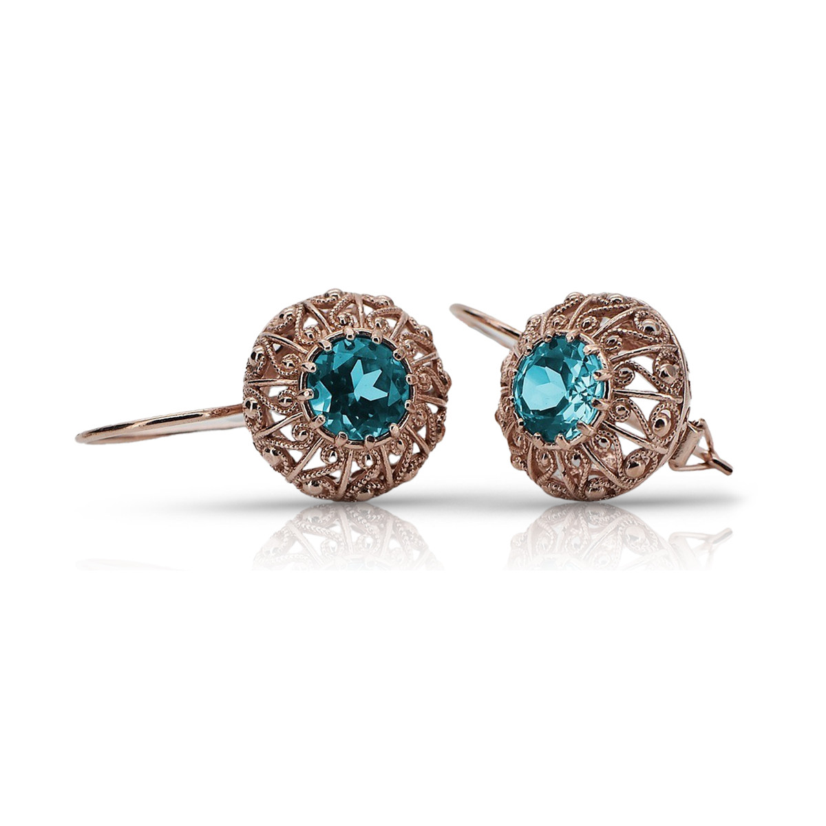 "Vintage Russian Soviet vec002: Original 14K Rose Gold Aquamarine Earrings" style