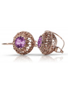 Exquisite Amethyst 14K Rose Gold Earrings, Vintage Russian Soviet Style vec002