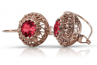 Exceptionnelles boucles d'oreilles en rubis et or rose 14 carats vec002, vintage d'origine russe soviétique style