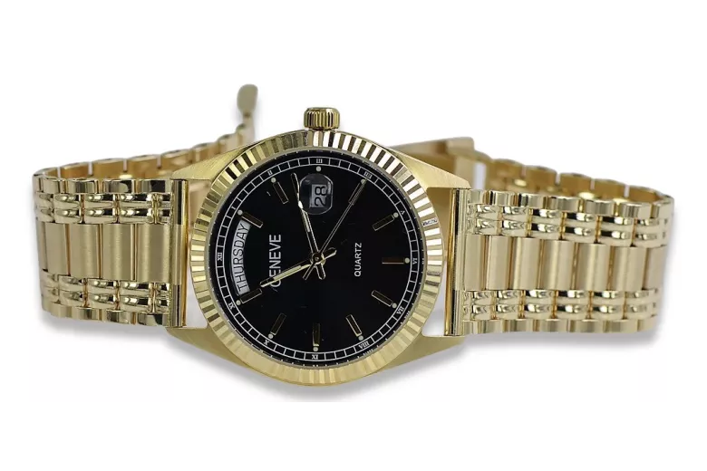 Gold men's watch Geneve ★ zlotychlopak.pl ★ Gold purity 585 333 Low Price!