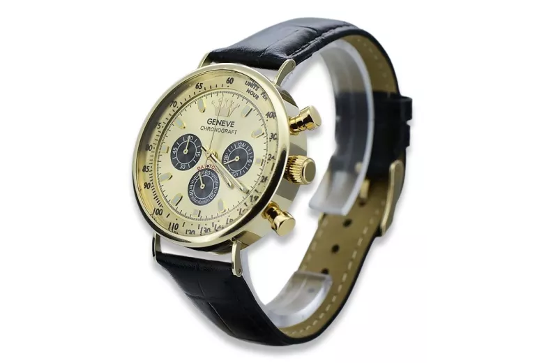 Жълт 14k 585 златен мъжки часовник Geneve mw012y-gb