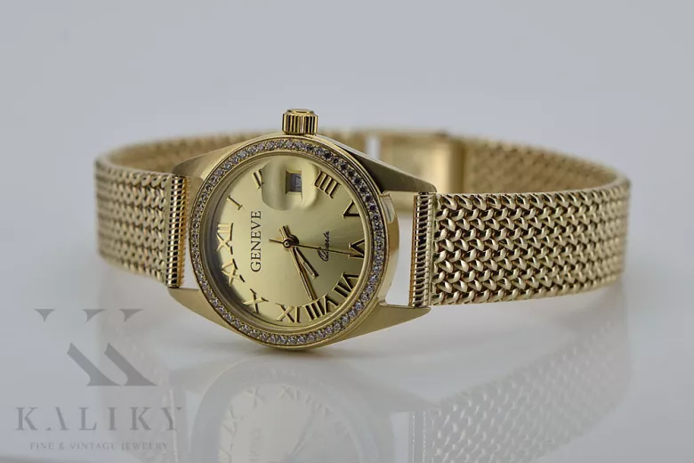 Złoty zegarek damski 14k 585 z bransoletą Geneve lw078ydg&lbw003y