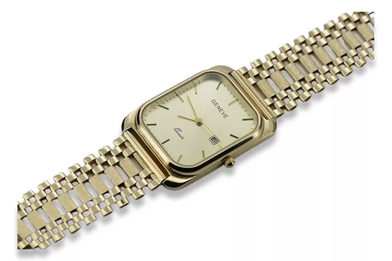 Gold men's watch Geneve ★ zlotychlopak.pl ★ Gold purity 585 333 Low Price!