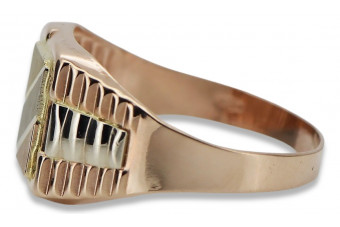 Ruso rosa rosa 14k oro 585 Anillo de sello para hombre csn007r