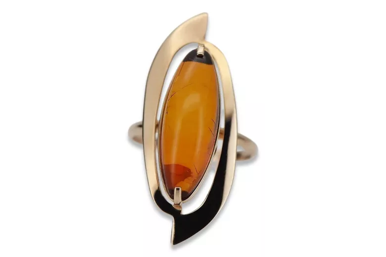 Russian rose Soviet pink USSR red 585 583 gold amber ring vrab008