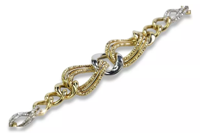 Pulsera de corazón de oro italiano amarillo y blanco de 14k cb068