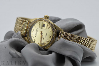 Ceas cu diamante de 0,25 ct din aur galben de 14k stil Rolex Geneve lwd078ydg&lbw003y