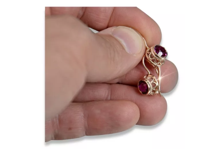 Russe soviétique argent rose or plaqué 925 Alexandrite Rubis Émeraude Saphir Aigue-marine Zircon ... Boucles d’oreilles VEC117RP