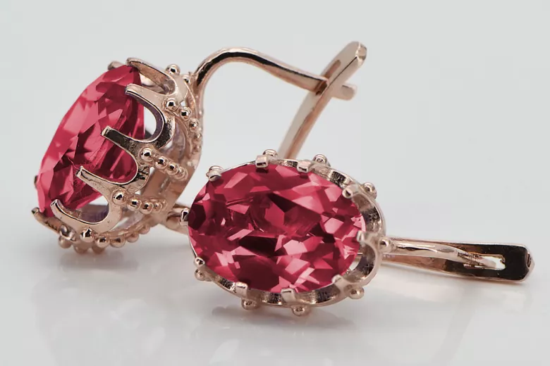 Élégantes Boucles d'oreilles en Or rose 14 carats avec Rubis vintage d'origin vec079 Vintage