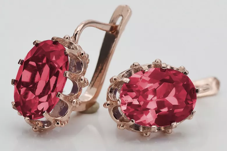 Élégantes Boucles d'oreilles en Or rose 14 carats avec Rubis vintage d'origin vec079 Vintage